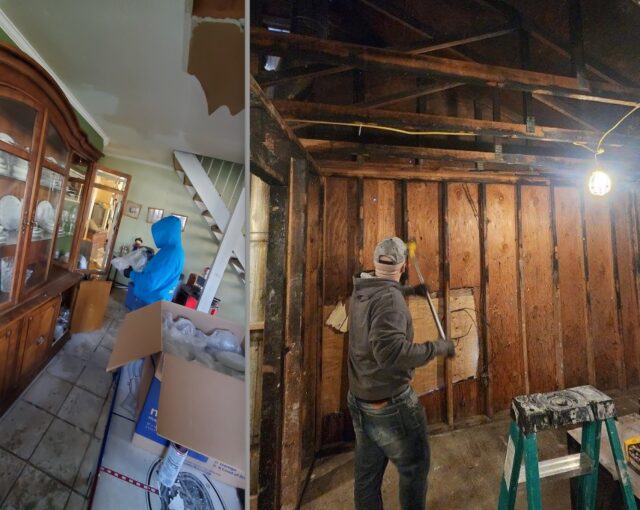 cleaning up fire and water damage in a home in medford long island